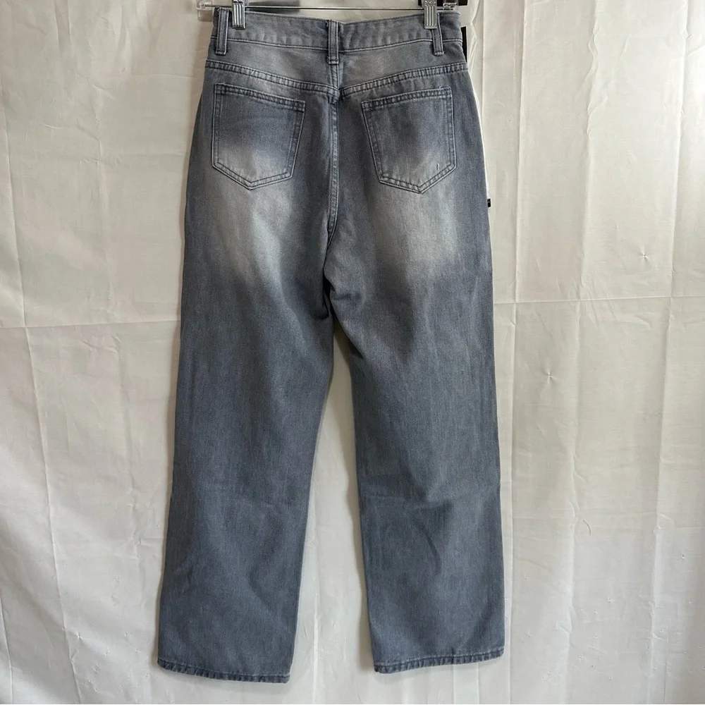 SHEIN PETITE Womens Front-Button Multi-Pocket Ripped Denim Jeans Gray Small/4 - Picture 6 of 12